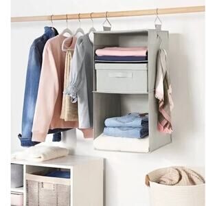 NEW Hanging Closet Storage Organizer – 3 Tiered Gray Hanging Shelf (*PRICE FIRM)